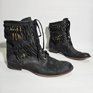 Coop Barneys New York Nubuck Leather Slouchy Woven Lace Up Boots